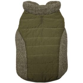 Fashion Pet Sweater Trim Puffy Dog Coat - Olive - Medium