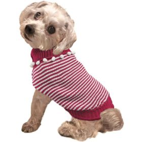 Fashion Pet Pom Pom Stripe Dog Sweater - Raspberry - X-Small