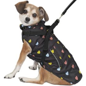 Fashion Pet Puffy Heart Dog Harness Coat Black - Medium