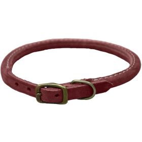 Circle T Rustic Leather Dog Collar - Brick Red - 3/8"W x 10"L