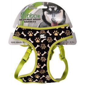 Pet Attire Ribbon Brown Paw & Bones Wrap Adjustable Dog Harness - Fits 19"-23" Girth - (5/8" Straps)