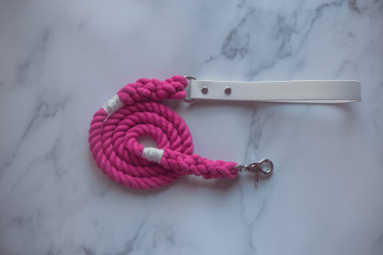 Biothane & Rope Dog Leash Combo (Color: White|Pink, size: 5 ft)