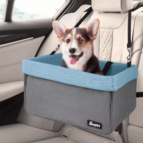 Jespet Car Travel Dog Carrier Booster Seat (Color: Grey, size: 16" L x 13" D x 9" H)