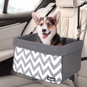 Jespet Car Travel Dog Carrier Booster Seat (Color: Gray Stripe, size: 16" L x 13" D x 9" H)