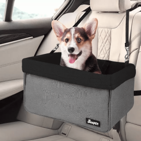 Jespet Car Travel Dog Carrier Booster Seat (Color: Black, size: 16" L x 13" D x 9" H)