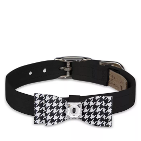 Susan Lanci Designs Black and White Houndstooth Big Bow Dog Collar (Color: Black/Black & White Houndstooth, size: large)