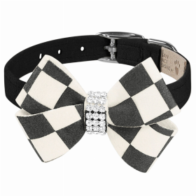 Susan Lanci Windsor Check Nouveau Bow Dog Collar (Color: Black, size: large)