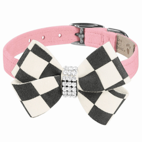 Susan Lanci Windsor Check Nouveau Bow Dog Collar (Color: Puppy Pink, size: large)