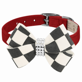 Susan Lanci Windsor Check Nouveau Bow Dog Collar (Color: Red, size: large)