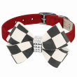 Susan Lanci Windsor Check Nouveau Bow Dog Collar (Color: Red, size: medium)