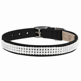 Susan Lanci Designs 3-Row Giltmore Crystals Dog Collar (Color: Black, size: small)