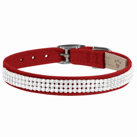 Susan Lanci Designs 3-Row Giltmore Crystals Dog Collar (Color: Red, size: large)