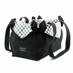 Susan Lanci Designs Black Double Nouveau Bow Luxury Carrier with Windsor Check Flaps (Color: Black, size: 1)