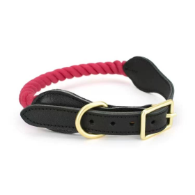 Luxe Royal Collection Leather Rope Dog Collars (Color: burgundy)