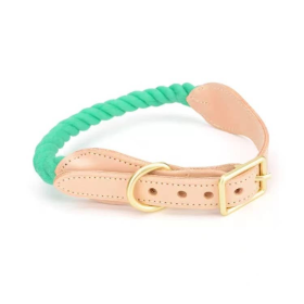 Luxe Royal Collection Leather Rope Dog Collars (Color: Dragon Green)