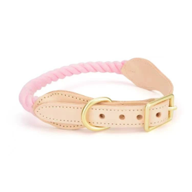 Luxe Royal Collection Leather Rope Dog Collars (Color: Flamingo Pink)