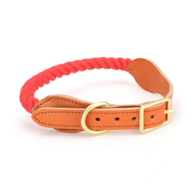 Luxe Royal Collection Leather Rope Dog Collars (Color: Neon Orange)