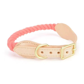 Luxe Royal Collection Leather Rope Dog Collars (Color: Salmon)