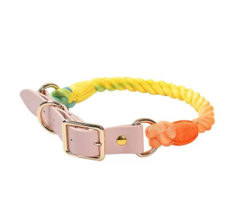 Luxe Royal Collection Leather Rope Dog Collars (Color: Classic Rainbow)