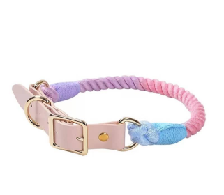 Luxe Royal Collection Leather Rope Dog Collars (Color: Macaron Love)