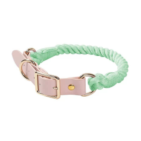 Luxe Royal Collection Leather Rope Dog Collars (Color: Mint Green)