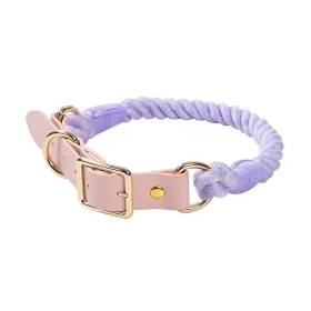 Luxe Royal Collection Leather Rope Dog Collars (Color: Purple Love)