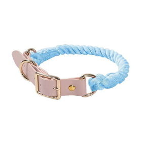 Luxe Royal Collection Leather Rope Dog Collars (Color: Sky Blue)