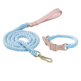 Luxe Royal Leather Rope Dog Leash and Collar Set (Color: Sky Blue)