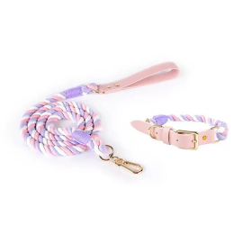 Luxe Royal Leather Rope Dog Leash and Collar Set (Color: Unicorn)