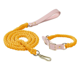 Luxe Royal Leather Rope Dog Leash and Collar Set (Color: Autumn)