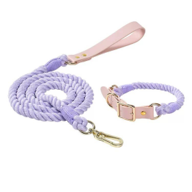 Luxe Royal Leather Rope Dog Leash and Collar Set (Color: Purple)