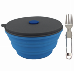 Mr. Peanut's Collapsible Silicone Camping Bowl with Lid & Foldable Fork (size: 30oz)