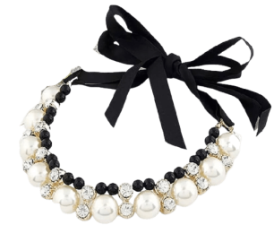 Lovely Pearl Ribbon Dog Necklace (Color: Black, size: small)