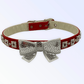 My Glam Holiday Bow Dog Collar (Color: WHITE BOW, size: X Small)