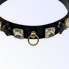 My Rhinestone Glam Dog Collar (Color: Black, size: 12")