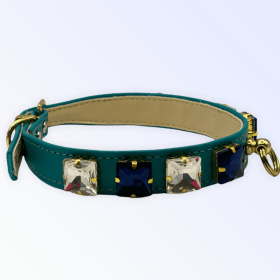 My Rhinestone Glam Dog Collar (Color: Blue, size: 12")