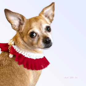 Pearl Ruffled Dog Necklace (Color: Red, size: small)