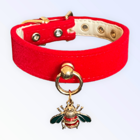 Red Velvet Bee Dog Collar (size: 12")