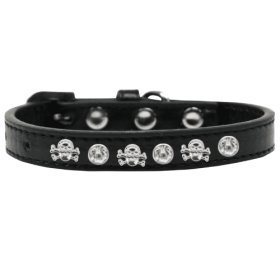 Skull Studded Dog Collar (Color: Black, size: 10")