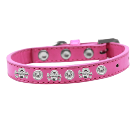 Skull Studded Dog Collar (Color: Pink, size: 10")