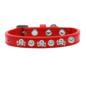 Skull Studded Dog Collar (Color: Red, size: 12")