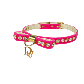 Velvet Dior Dog Charm Collar (Color: Pink, size: 10")