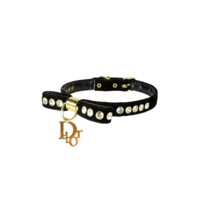 Velvet Dior Dog Charm Collar (Color: Black, size: 12")