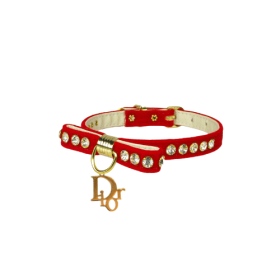 Velvet Dior Dog Charm Collar (Color: Red, size: 12")