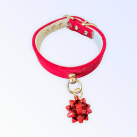 Velvet Gift Wrap Bow Dog Collar (Color: RED BOW, size: 20")