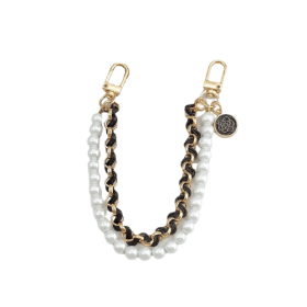 Double Layer Pearl & Chain Dog-Lead (Color: Black)