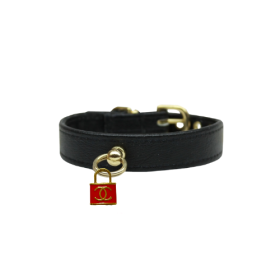 CC Lock Dog Charm Collar (Color: Red, size: 10")