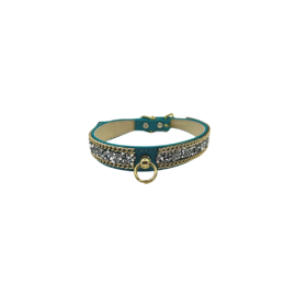 Chunky Rhinestone and Chain Dog Collar (Color: Teal, size: 10")