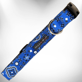 Walk-e-Woo Bandana Dog Collars (Color: Blue, size: L 1" width fits 14-25" neck)