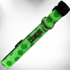 Walk-e-Woo Monotone Polka Dot Dog Collars (Color: Green, size: L 1" width fits 14-25" neck)